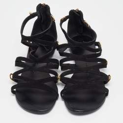 مملوكة مسبقًا Giuseppe Zanotti Black Suede Strappy Flat Sandals Size 38
