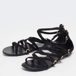مملوكة مسبقًا Giuseppe Zanotti Black Suede Strappy Flat Sandals Size 38