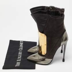 مملوكة مسبقًا Giuseppe Zanotti Multicolor Suede and Leather Pointed Toe Ankle Boots Size 36.5