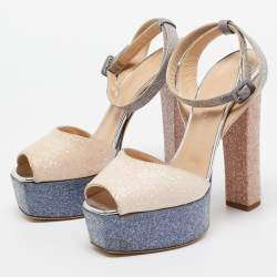 Pre Owned Giuseppe Zanotti Tricolor Coarse Glitter Lavinia Sandals Size 41