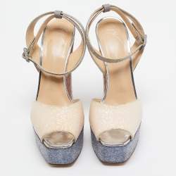 Pre Owned Giuseppe Zanotti Tricolor Coarse Glitter Lavinia Sandals Size 41