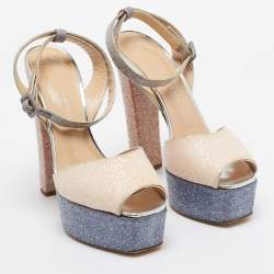 Pre Owned Giuseppe Zanotti Tricolor Coarse Glitter Lavinia Sandals Size 41