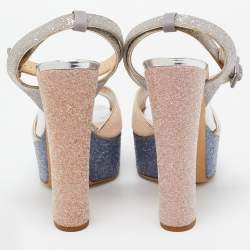 Pre Owned Giuseppe Zanotti Tricolor Coarse Glitter Lavinia Sandals Size 41