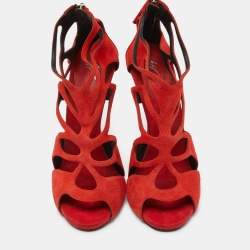 Giuseppe Zanotti Red Suede Butterfly Cutout Sandals Size 41