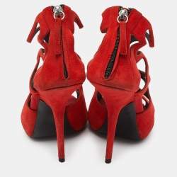 Giuseppe Zanotti Red Suede Butterfly Cutout Sandals Size 41