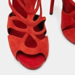 Giuseppe Zanotti Red Suede Butterfly Cutout Sandals Size 41