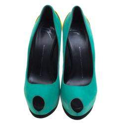 مملوكة مسبقًا Giuseppe Zanotti Two Tone Suede Peep Toe Platform Pumps Size 38