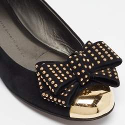 Giuseppe Zanotti Black Suede Studded Bow Ballet Flats Size 37