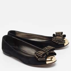 Giuseppe Zanotti Black Suede Studded Bow Ballet Flats Size 37