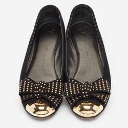 Giuseppe Zanotti Black Suede Studded Bow Ballet Flats Size 37