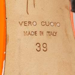 Pre Owned Giuseppe Zanotti Orange Patent Leather Ankle Strap Sandals Size 39