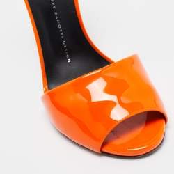 Pre Owned Giuseppe Zanotti Orange Patent Leather Ankle Strap Sandals Size 39