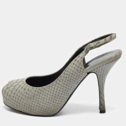 Giuseppe Zanotti Grey Embossed Python Peep Toe Platform Slingback Pumps Size 37.5