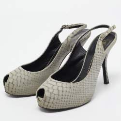 Giuseppe Zanotti Grey Embossed Python Peep Toe Platform Slingback Pumps Size 37.5