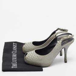 Giuseppe Zanotti Grey Embossed Python Peep Toe Platform Slingback Pumps Size 37.5