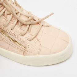 Giuseppe Zanotti Pink Croc Embossed Leather Double High Top Sneakers Size 37