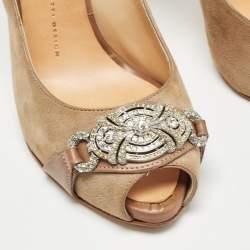 Giuseppe Zanotti Beige/Brown Leather and Suede Peep Toe Pumps Size 39