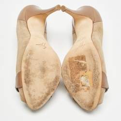 Giuseppe Zanotti Beige/Brown Leather and Suede Peep Toe Pumps Size 39