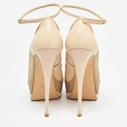 Giuseppe Zanotti Beige Mesh and Lizard Embossed Leather Peep Toe Pumps Size 40.5