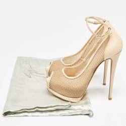 Giuseppe Zanotti Beige Mesh and Lizard Embossed Leather Peep Toe Pumps Size 40.5