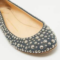 Pre Owned Giuseppe Zanotti Blue Denim Embellished Ballet Flats Size 39