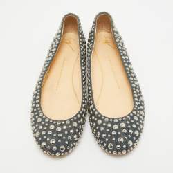 Pre Owned Giuseppe Zanotti Blue Denim Embellished Ballet Flats Size 39