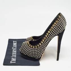 Pre Owned Giuseppe Zanotti Black Suede Studded Peep Toe Platform Pumps Size 37