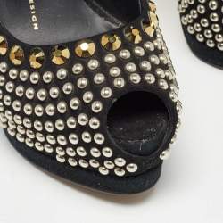 Pre Owned Giuseppe Zanotti Black Suede Studded Peep Toe Platform Pumps Size 37