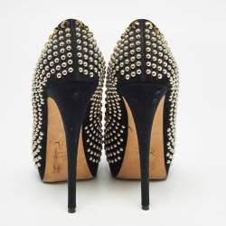 Pre Owned Giuseppe Zanotti Black Suede Studded Peep Toe Platform Pumps Size 37