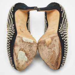 Pre Owned Giuseppe Zanotti Black Suede Studded Peep Toe Platform Pumps Size 37