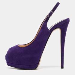 Giuseppe Zanotti Purple Suede Peep Toe Slingback Pumps Size 40