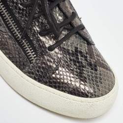 Giuseppe Zanotti Grey/Black Python Embossed Leather Frankie Sneakers Size 38