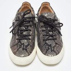 Giuseppe Zanotti Grey/Black Python Embossed Leather Frankie Sneakers Size 38