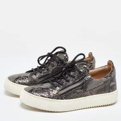 Giuseppe Zanotti Grey/Black Python Embossed Leather Frankie Sneakers Size 38