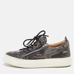 Giuseppe Zanotti Grey/Black Python Embossed Leather Frankie Sneakers Size 38