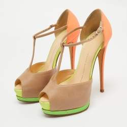Giuseppe Zanotti Multicolor Leather and Glitter Ankle Strap  Sandals Size 36