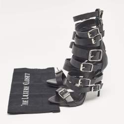 Pre Owned Giuseppe Zanotti Black Leather Ankle Strap Sandals Size 37.5