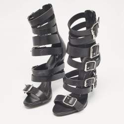 Pre Owned Giuseppe Zanotti Black Leather Ankle Strap Sandals Size 37.5