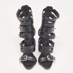 Pre Owned Giuseppe Zanotti Black Leather Ankle Strap Sandals Size 37.5