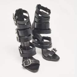 Pre Owned Giuseppe Zanotti Black Leather Ankle Strap Sandals Size 37.5