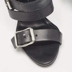 Pre Owned Giuseppe Zanotti Black Leather Ankle Strap Sandals Size 37.5