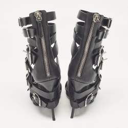 Pre Owned Giuseppe Zanotti Black Leather Ankle Strap Sandals Size 37.5