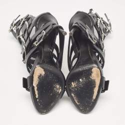 Pre Owned Giuseppe Zanotti Black Leather Ankle Strap Sandals Size 37.5