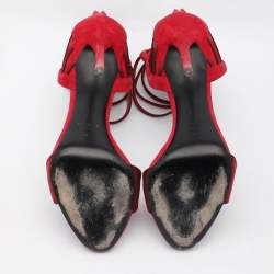 Giuseppe Zanotti Red Suede and Satin Caged Sandals Size 38