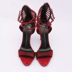 Giuseppe Zanotti Red Suede and Satin Caged Sandals Size 38