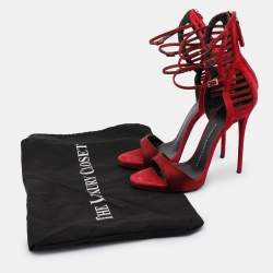 Giuseppe Zanotti Red Suede and Satin Caged Sandals Size 38