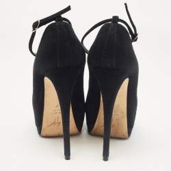 Pre Owned Giuseppe Zanotti Black Suede Crystal Embellished Peep Toe Pumps Size 37