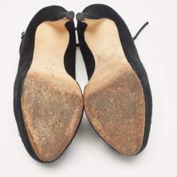 Pre Owned Giuseppe Zanotti Black Suede Crystal Embellished Peep Toe Pumps Size 37