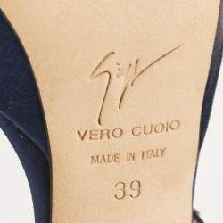 Giuseppe Zanotti Blue Satin Crystal Embellished Platform Slide Sandals Size 39