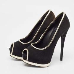 Giuseppe Zanotti Black Leather and Suede Peep Toe Pumps Size 35